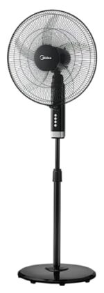 مروحة ستاند 45 سم 25MT-75W-BK من ميديا، محرك نحاسي، 75 وات، تصل إلى 18 دورة في الدقيقة، 1300 شفرات متينة مقاومة للصدمات، هادئة 5% هدوء، طول قابل للتعديل، يصل إلى 1.57 م، أسود - Image 2