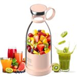 خلاط لصنع عصائر السموذي، خلاط صغير محمول، خلاط شخصي متعدد الوظائف، زجاجة خلاط قابلة لإعادة الشحن بمنفذ USB لصنع عصير طازج للاستخدام عند التنقل، بسعة 350 مل (لون وردي)
