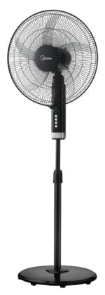 مروحة ستاند 45 سم 25MT-75W-BK من ميديا، محرك نحاسي، 75 وات، تصل إلى 18 دورة في الدقيقة، 1300 شفرات متينة مقاومة للصدمات، هادئة 5% هدوء، طول قابل للتعديل، يصل إلى 1.57 م، أسود